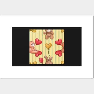 Teddy and Bunny cute stripes Posters and Art